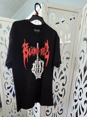 Blink 182 Graphic T Shirt Skull Middle Finger Punk Rock Tee Black XL